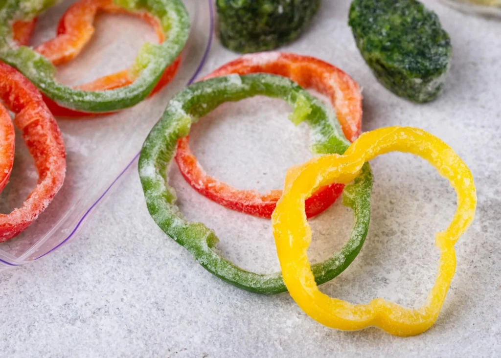 Frozen Yellow, Red And Green Bell Peppers
