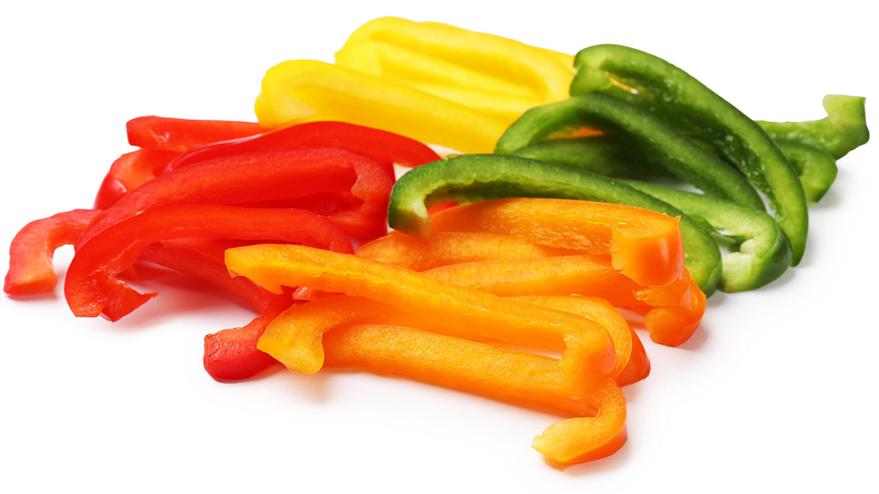 Cut Bell Peppers in Red, Orange, Yellow and Green Varieties